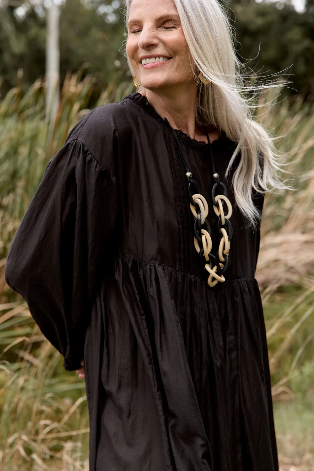 Coco Cotton Silk Dress in Onyx sold by Adrift