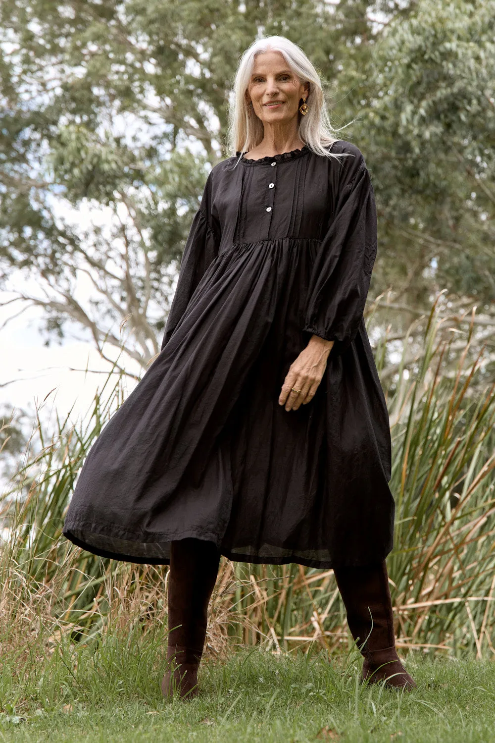 Coco Cotton Silk Dress in Onyx sold by Adrift product image thumbnail 2