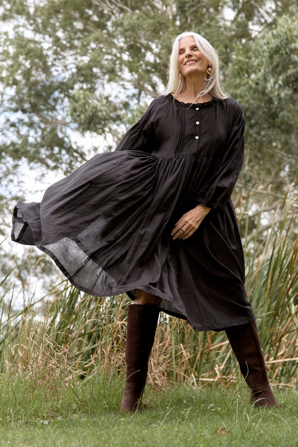 Coco Cotton Silk Dress in Onyx sold by Adrift product image thumbnail 3