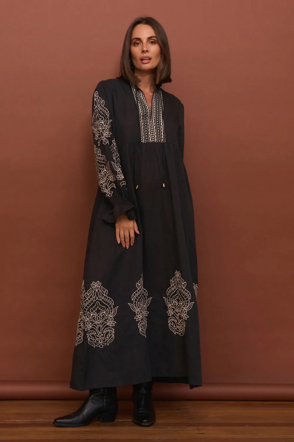 Tanya Embroidered Dress in Midnight sold by Adrift product image thumbnail 4