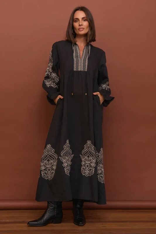 Tanya Embroidered Dress in Midnight sold by Adrift
