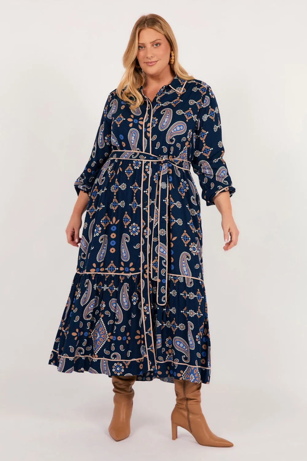 Ginette Long Sleeve Dress in Navy Filigree sold by Adrift product image thumbnail 5