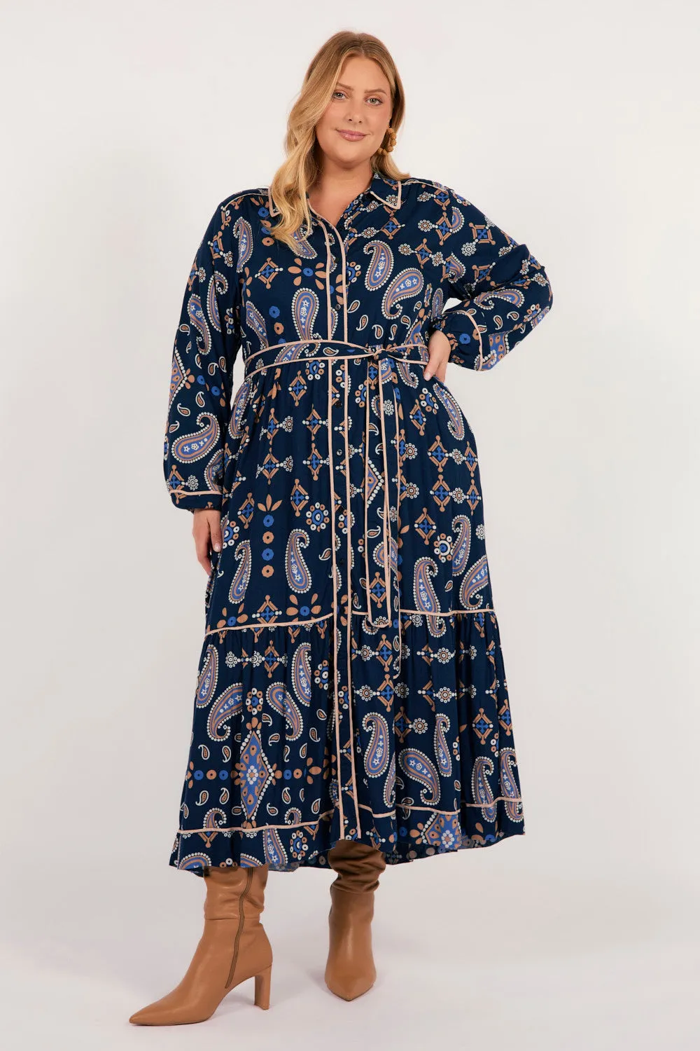 Ginette Long Sleeve Dress in Navy Filigree sold by Adrift product image thumbnail 3