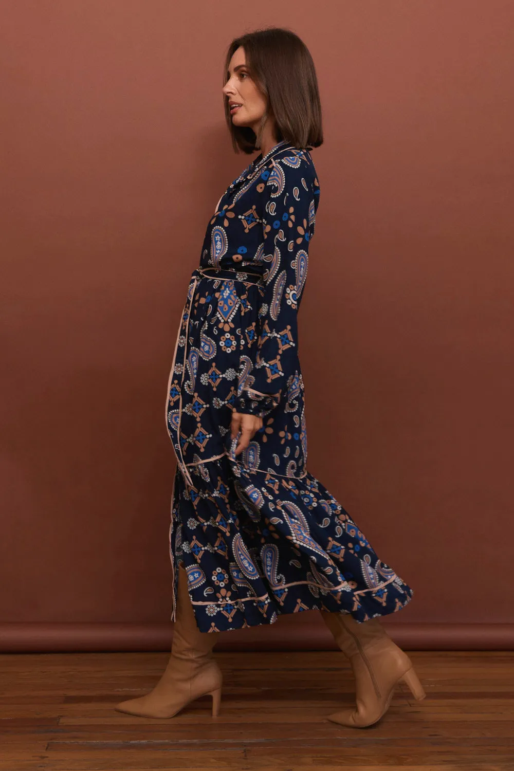Ginette Long Sleeve Dress in Navy Filigree sold by Adrift product image thumbnail 4