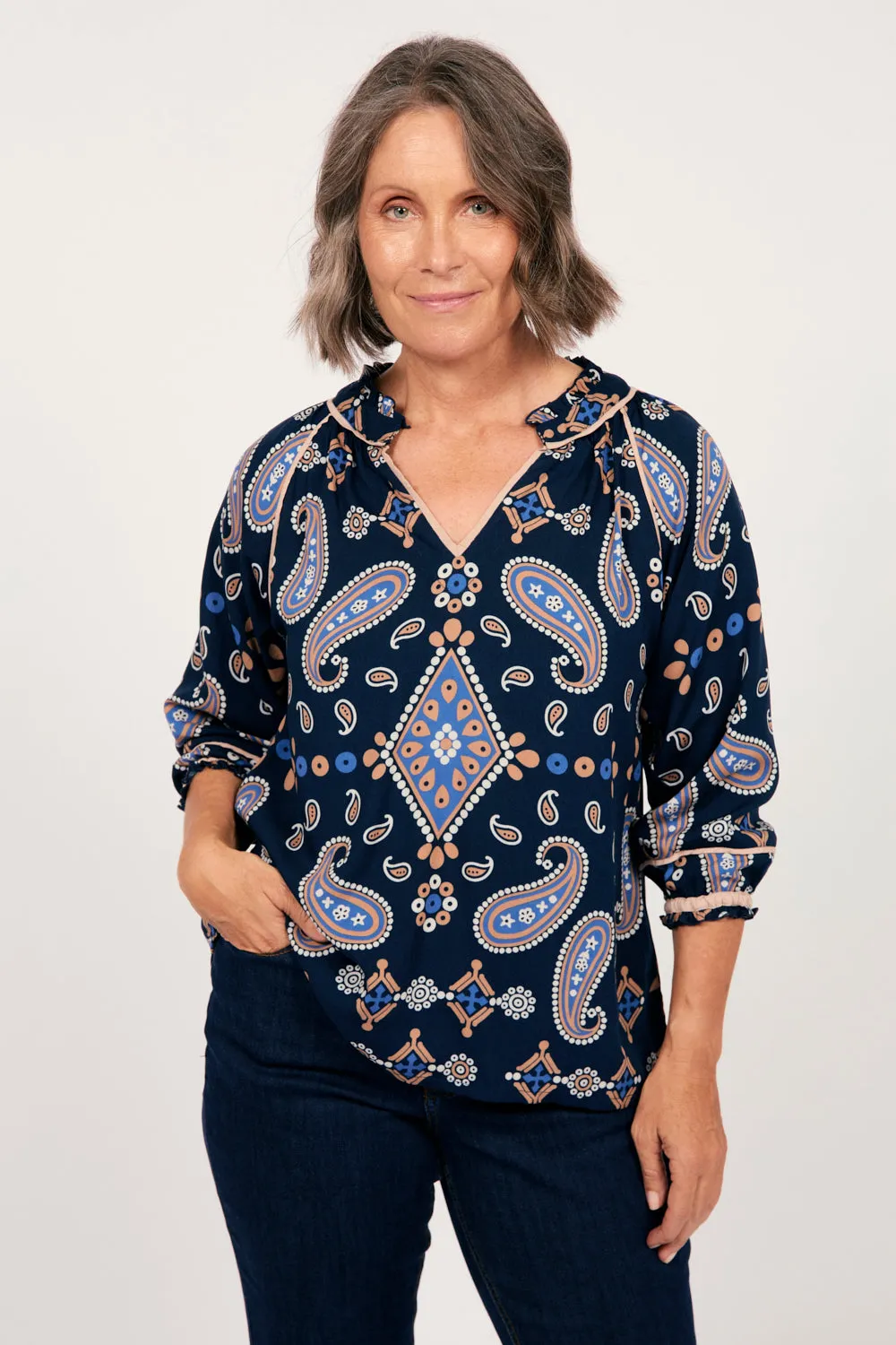 Maeve Shift Top in Navy Filigree sold by Adrift