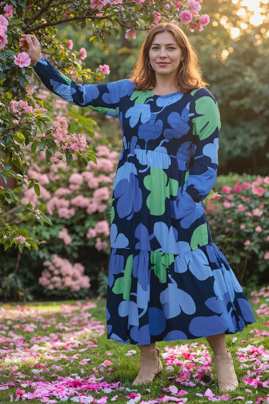 Minden Shirred Dress in Wintergarden sold by Adrift