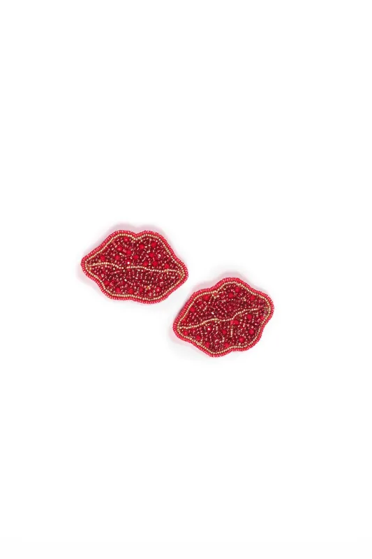 Pouty Beaded Earrings in Red sold by Adrift