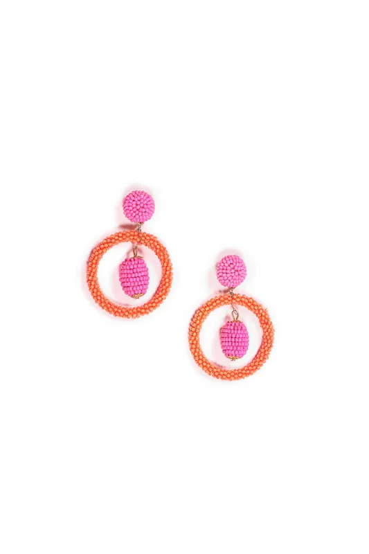 Double Drop Beaded Earrings in Orange and Hot Pink sold by Adrift