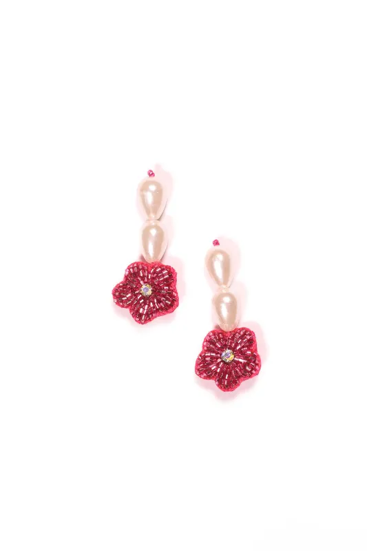 Hanging Beaded Flower Studs in Hot Pink sold by Adrift