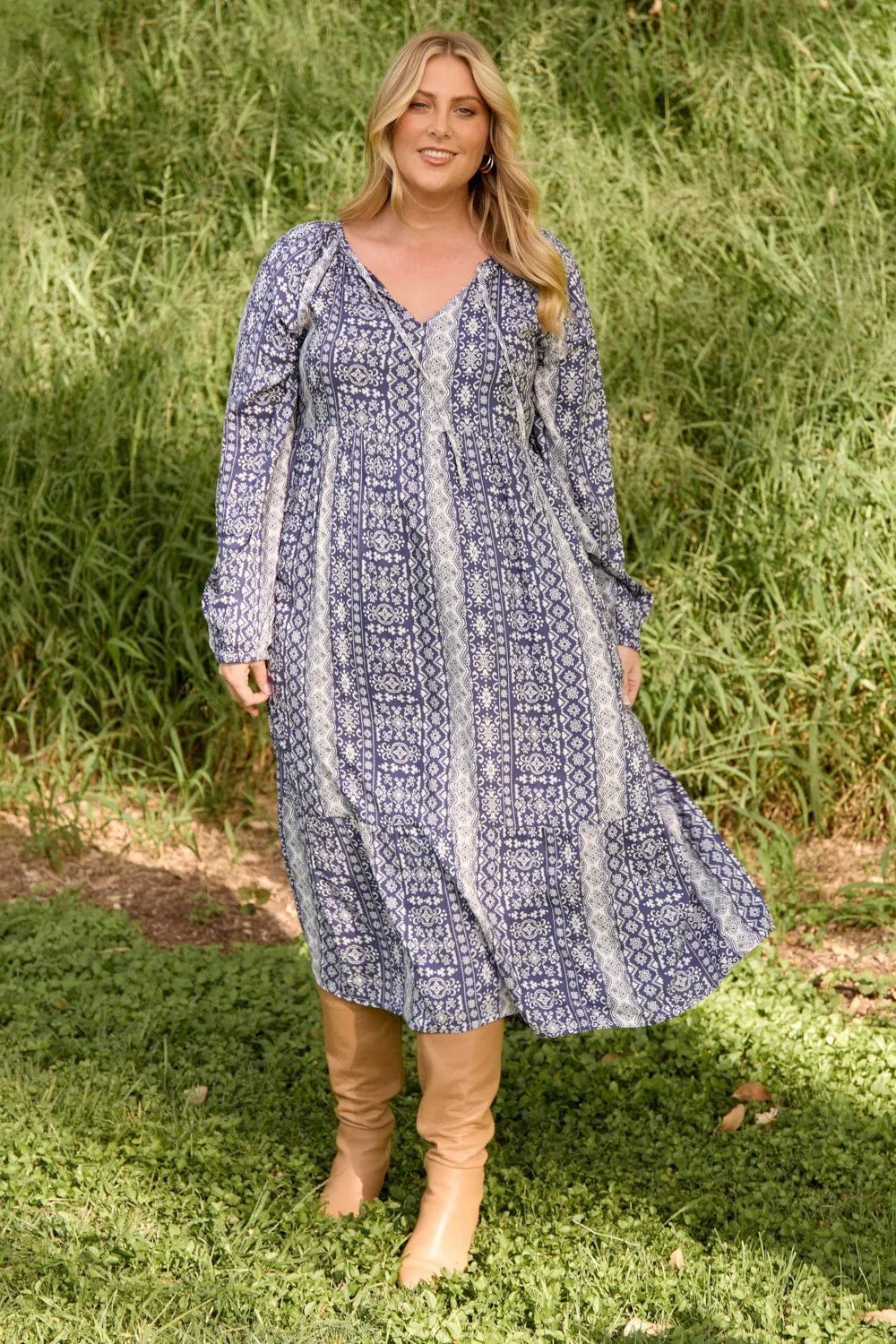 Daphne Long Sleeve Dress in Ebb & Flow sold by Adrift