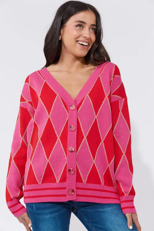 Casablanca Lurex Cardigan in Pink sold by Adrift