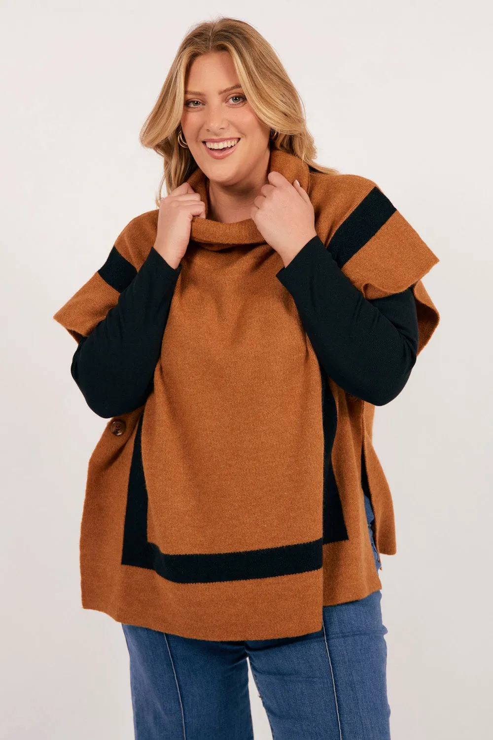 Avino One Size Poncho in Tobacco sold by Adrift