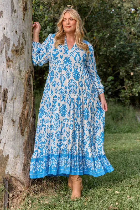 Sabre V-Neck Dress in Boheme Sky sold by Adrift