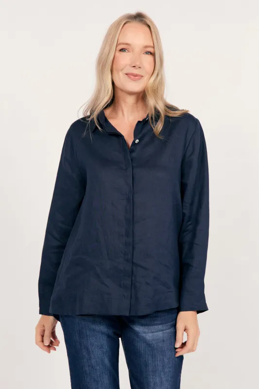 Oversized Linen Boyfriend Shirt in Navy sold by Adrift