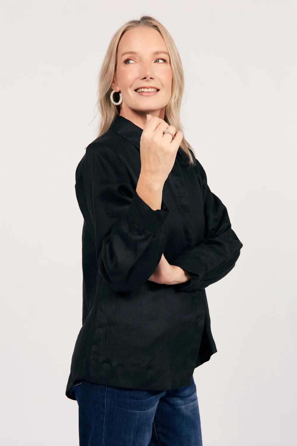 Oversized Linen Boyfriend Shirt in Black sold by Adrift product image thumbnail 5