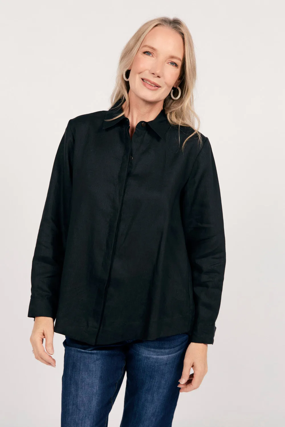 Oversized Linen Boyfriend Shirt in Black sold by Adrift product image thumbnail 4