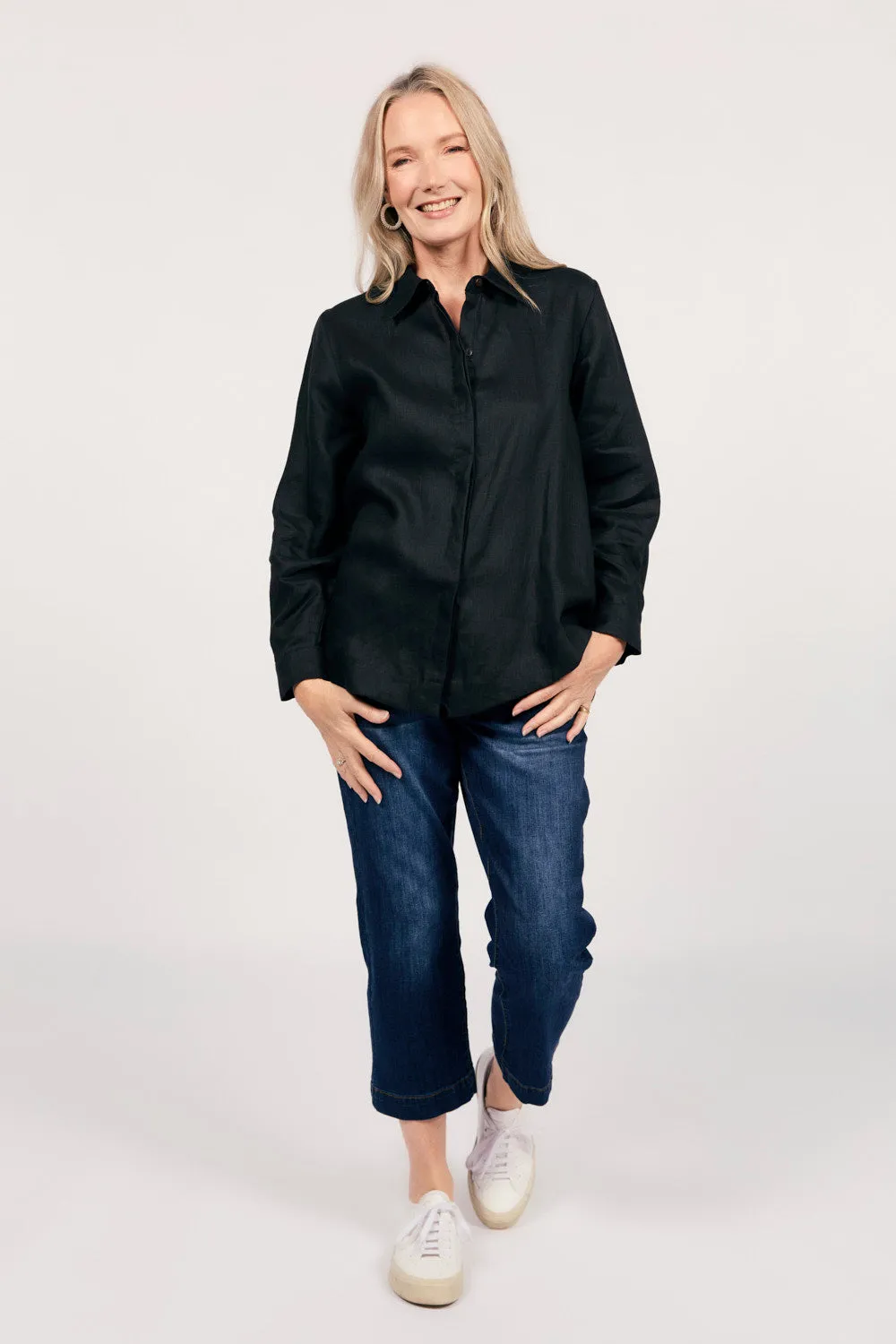 Oversized Linen Boyfriend Shirt in Black sold by Adrift product image thumbnail 2