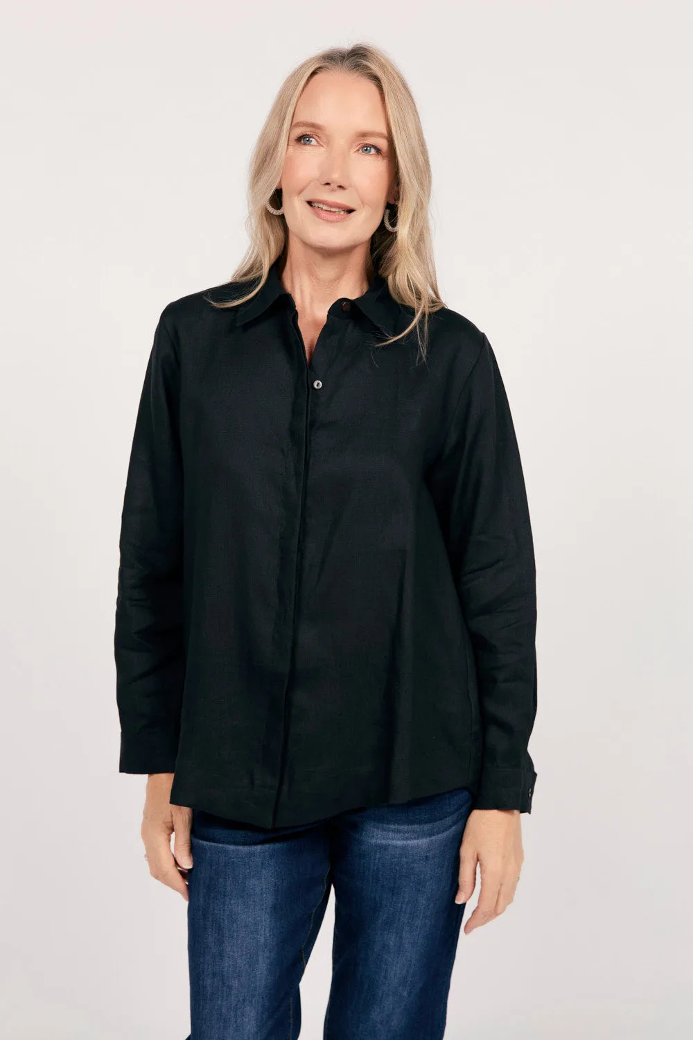 Oversized Linen Boyfriend Shirt in Black sold by Adrift