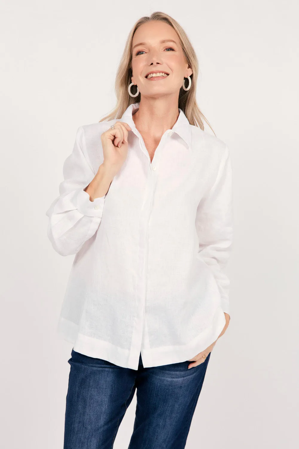 Oversized Linen Boyfriend Shirt in White sold by Adrift product image thumbnail 4