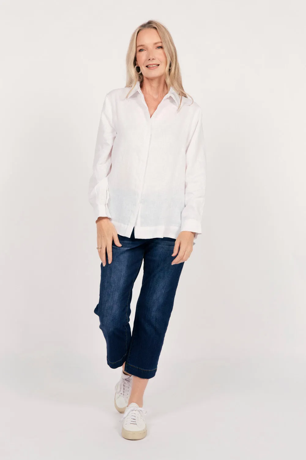Oversized Linen Boyfriend Shirt in White sold by Adrift product image thumbnail 2