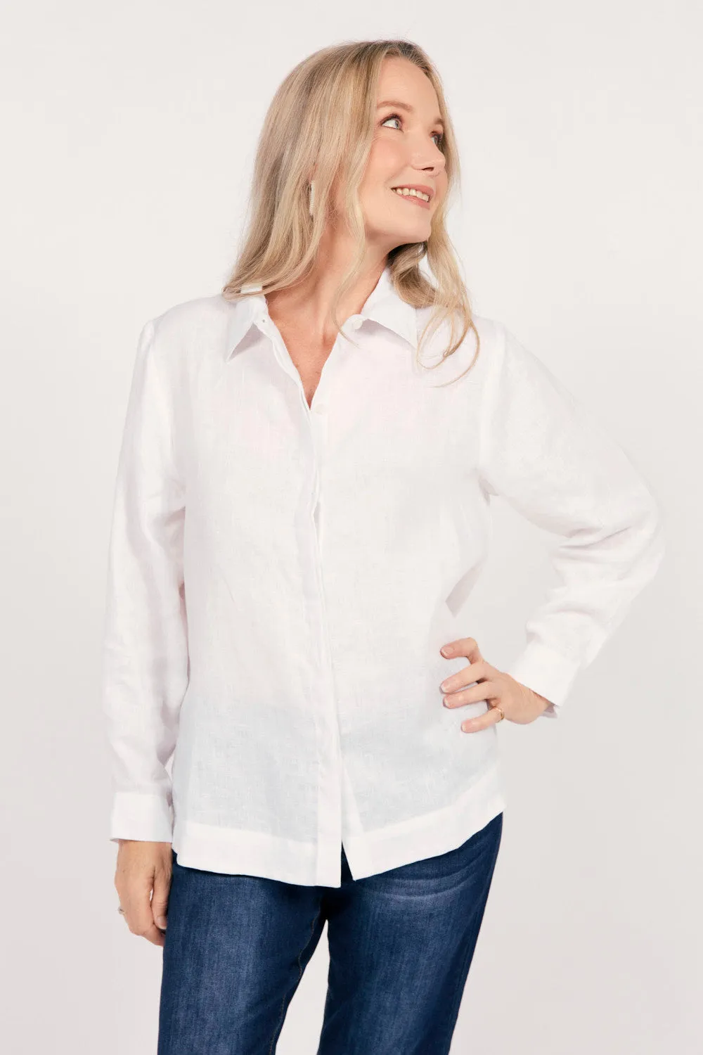 Oversized Linen Boyfriend Shirt in White sold by Adrift product image thumbnail 3