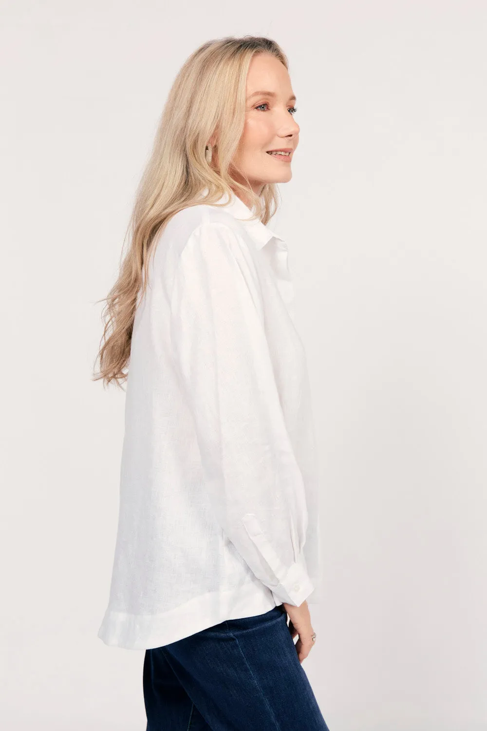 Oversized Linen Boyfriend Shirt in White sold by Adrift product image thumbnail 5