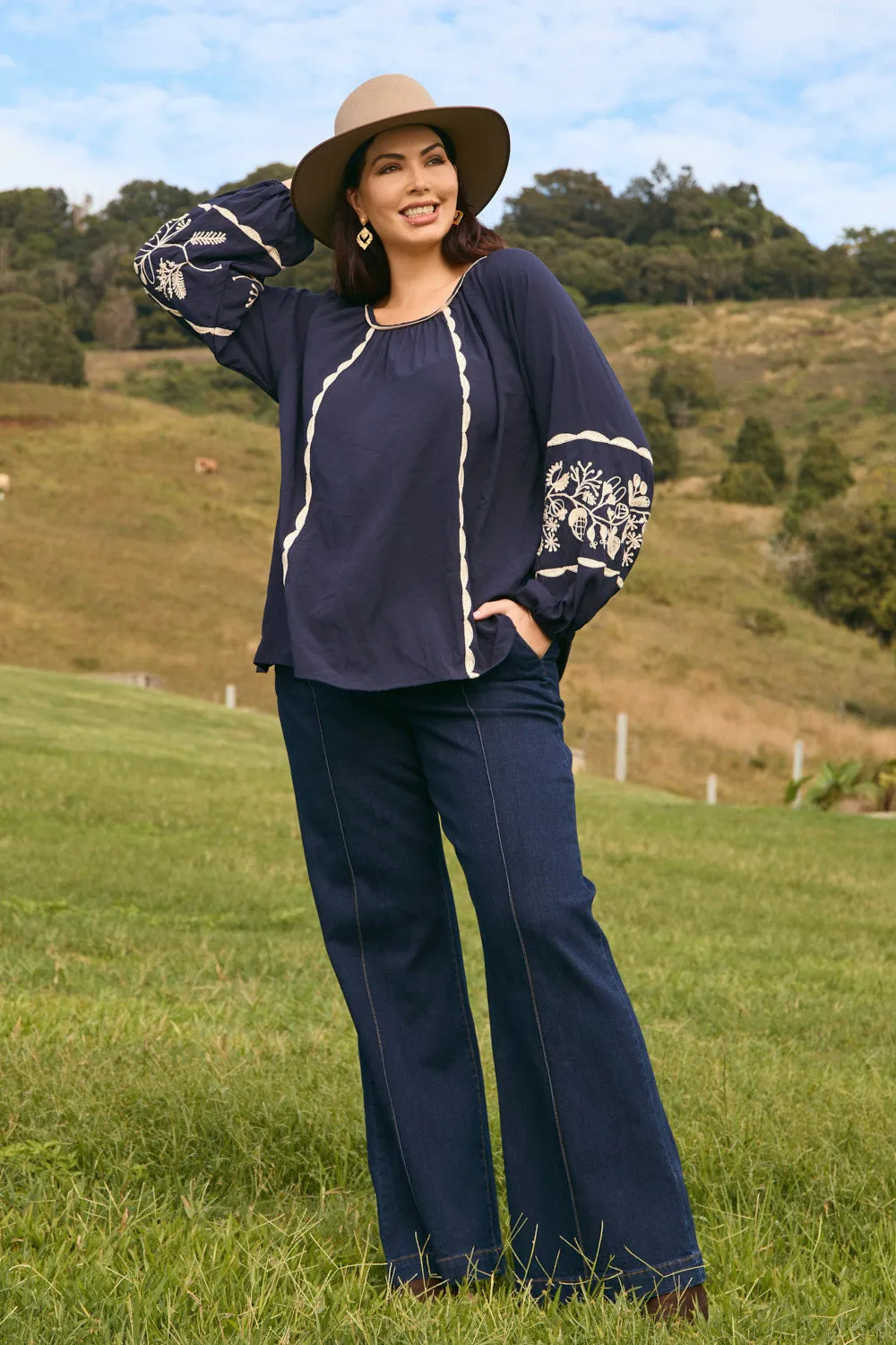 Emila Embroidered Blouse in Midnight Pearl sold by Adrift product image thumbnail 4