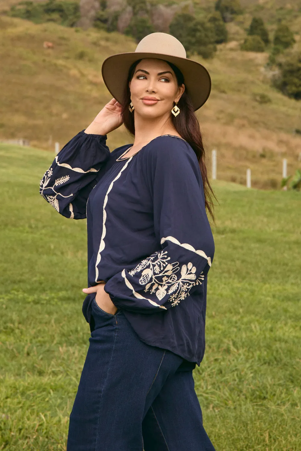 Emila Embroidered Blouse in Midnight Pearl sold by Adrift product image thumbnail 5