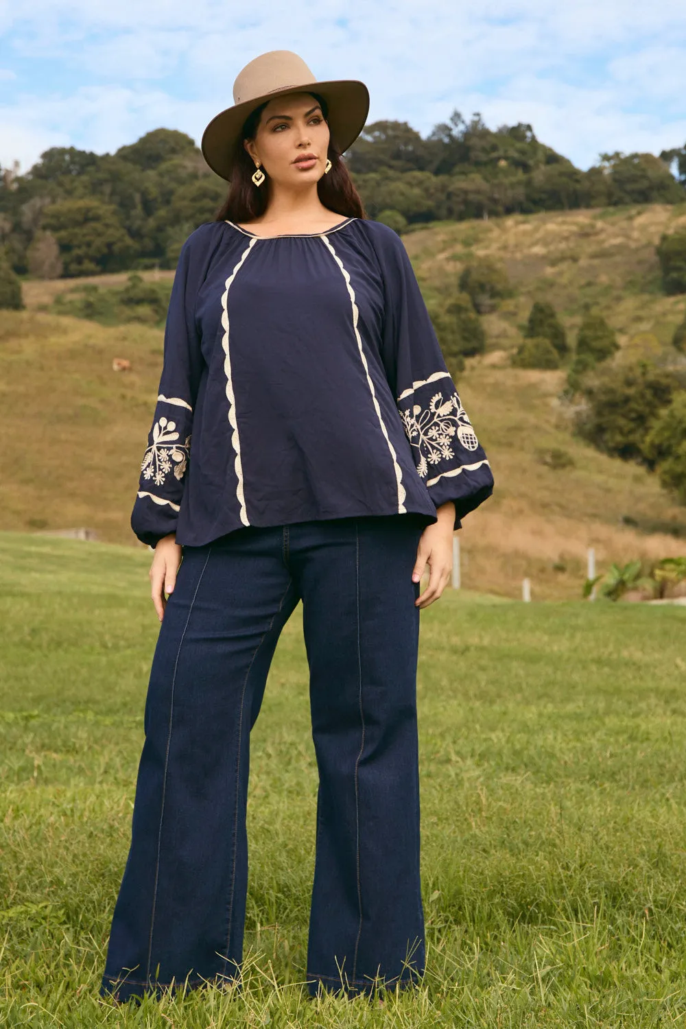 Emila Embroidered Blouse in Midnight Pearl sold by Adrift product image thumbnail 2