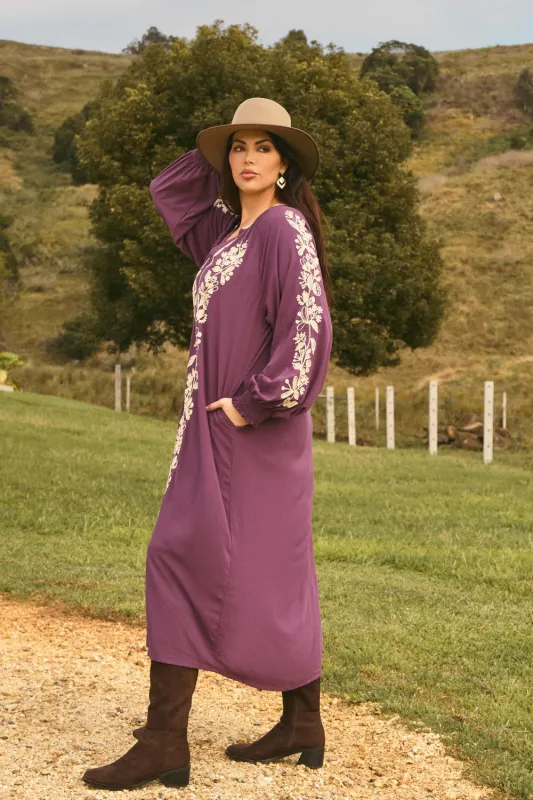 Robin Embroidered Tunic Dress in Moonlit Charm sold by Adrift