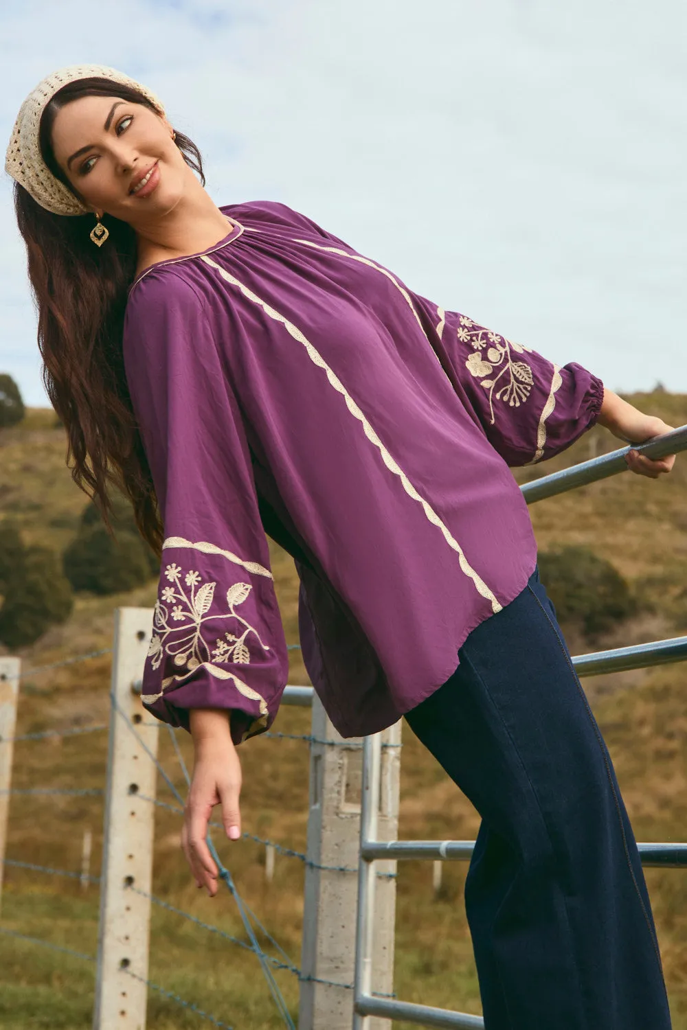 Emila Embroidered Blouse in Moonlit Charm sold by Adrift