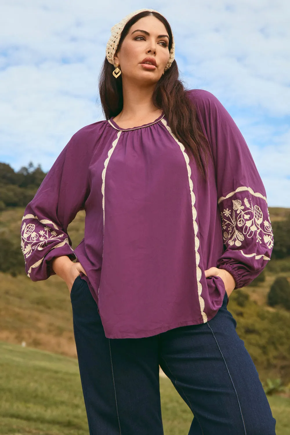 Emila Embroidered Blouse in Moonlit Charm sold by Adrift product image thumbnail 3