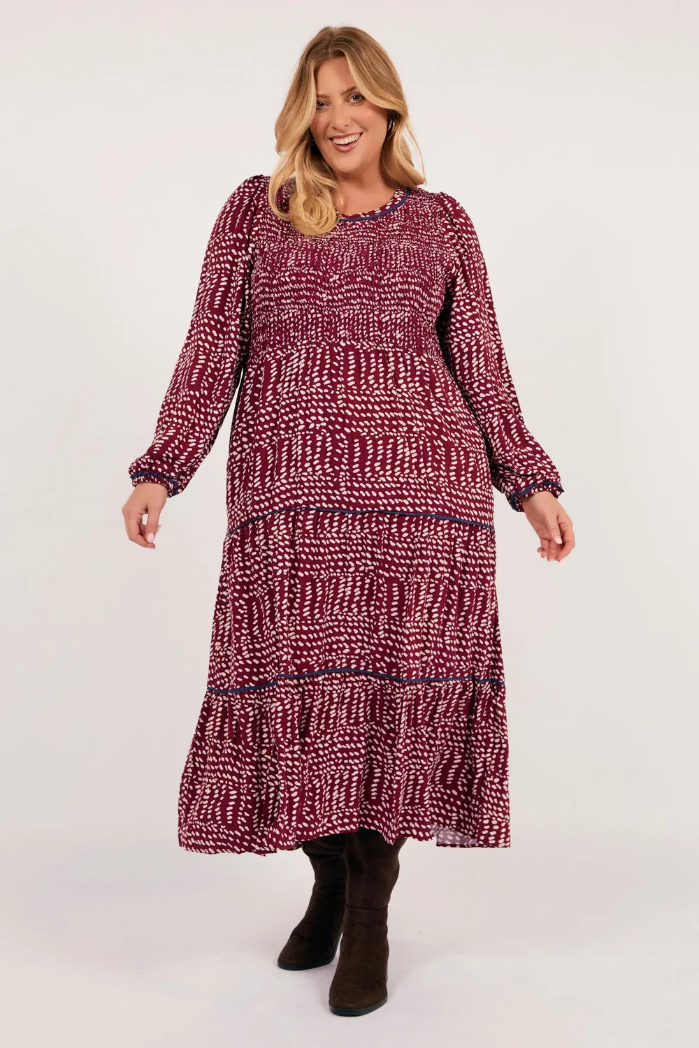 Minden Long Sleeve Shirred Dress in Nova sold by Adrift product image thumbnail 3