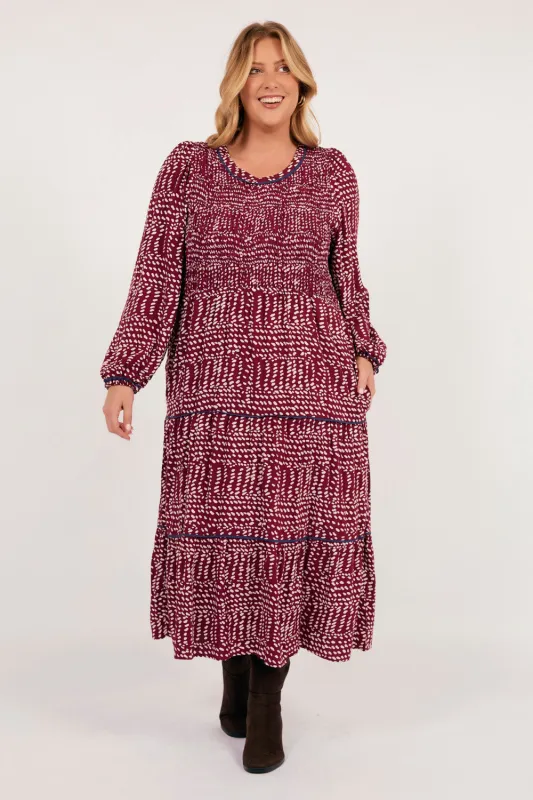 Minden Long Sleeve Shirred Dress in Nova sold by Adrift
