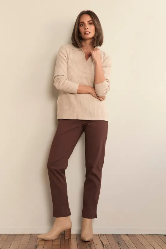 Stretch Tapered Pant in Chocolate sold by Adrift