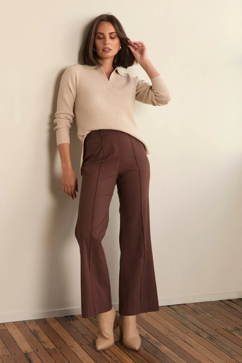 Stretch Wide Leg Pant in Chocolate sold by Adrift product image thumbnail 5