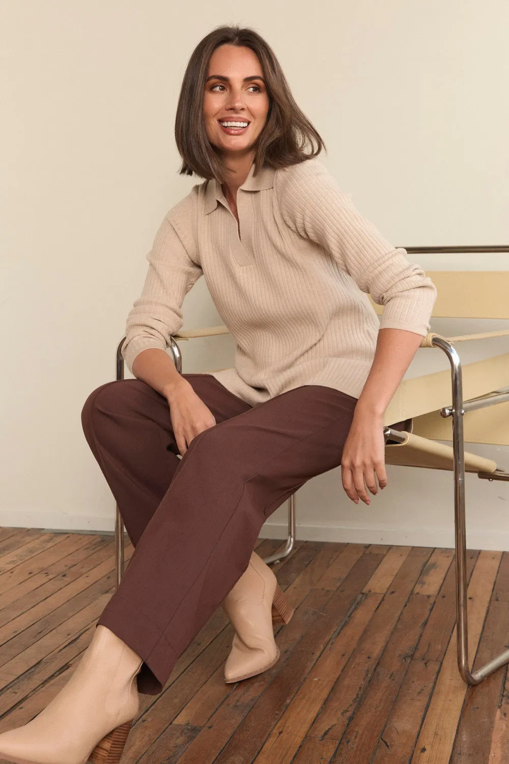 Stretch Wide Leg Pant in Chocolate sold by Adrift product image thumbnail 3