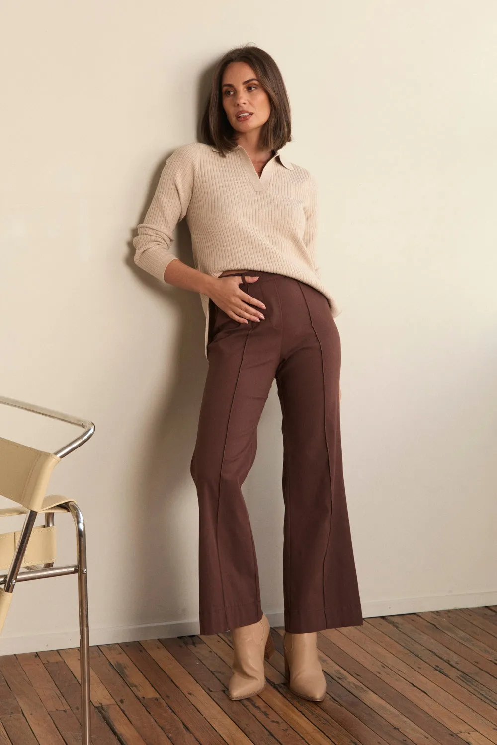 Stretch Wide Leg Pant in Chocolate sold by Adrift product image thumbnail 2