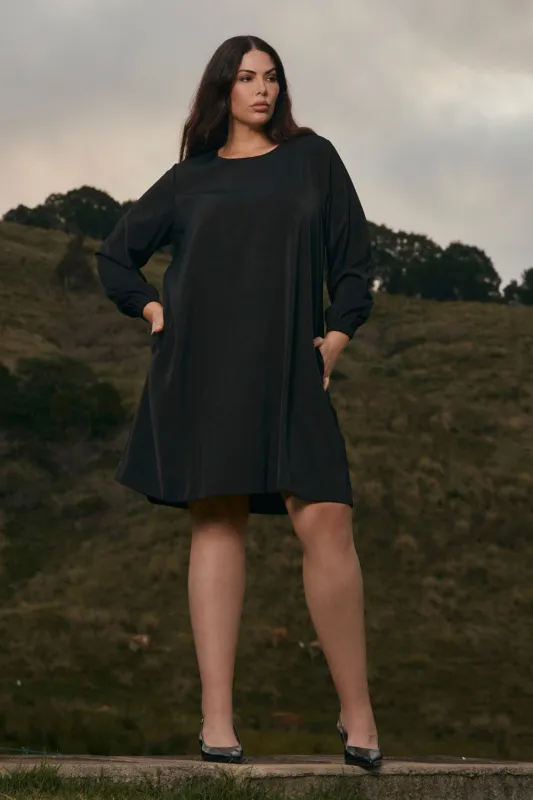 Hazel Long Sleeve Short Dress in Black sold by Adrift
