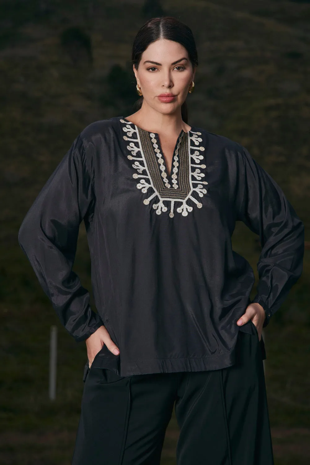 Georgina Embroidered Top in Bengal sold by Adrift