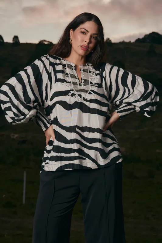 Sylvie Embroidered Top in Bengal sold by Adrift