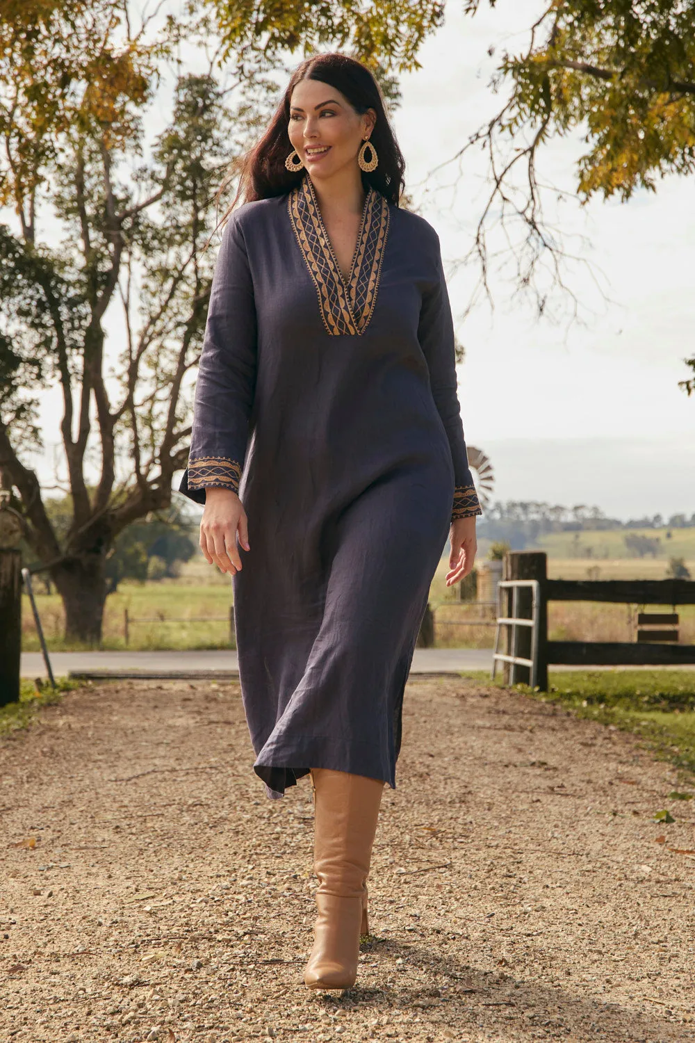 Tia Linen Tunic Dress in Slate sold by Adrift