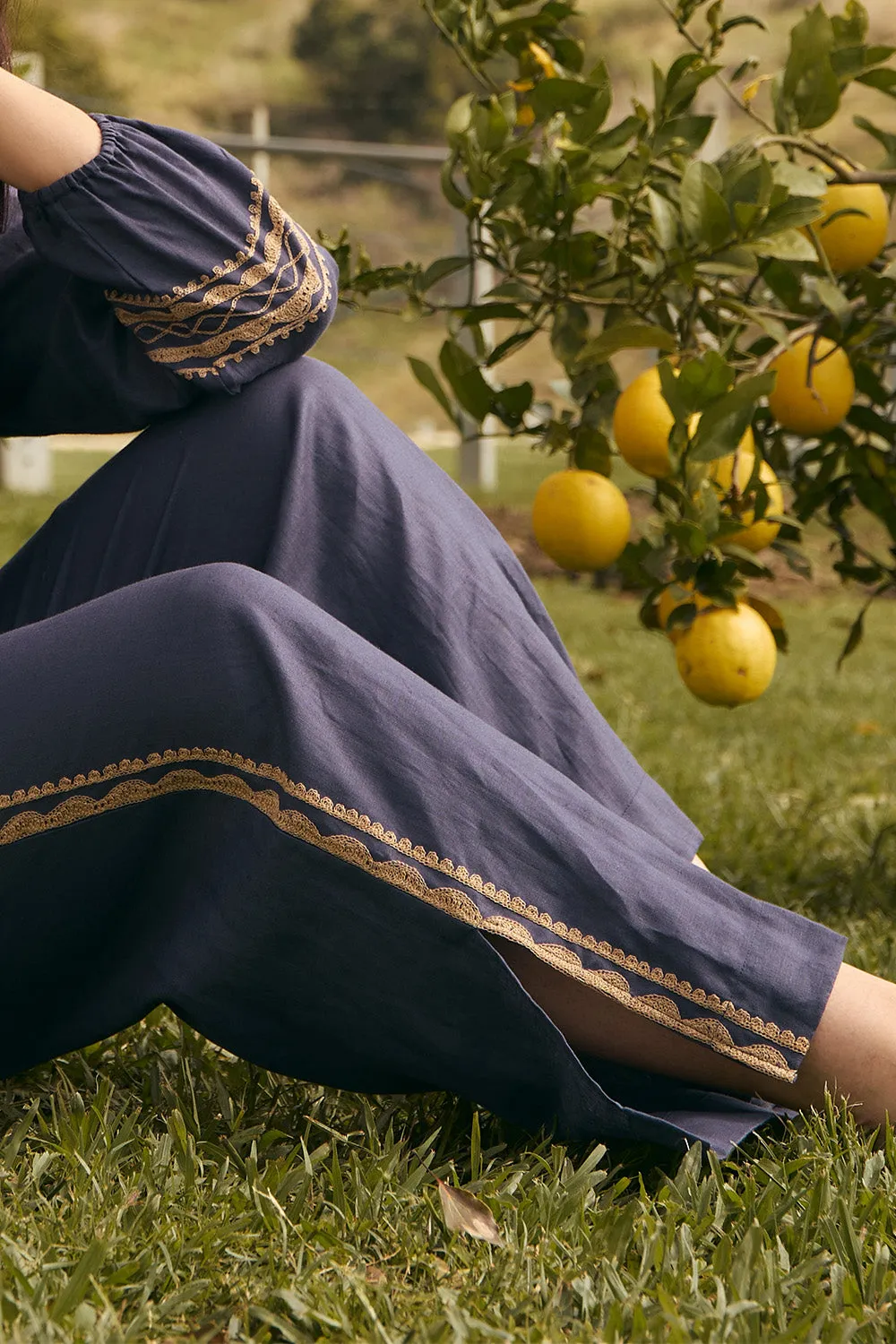 Camille Linen Split Pant in Slate sold by Adrift product image thumbnail 4