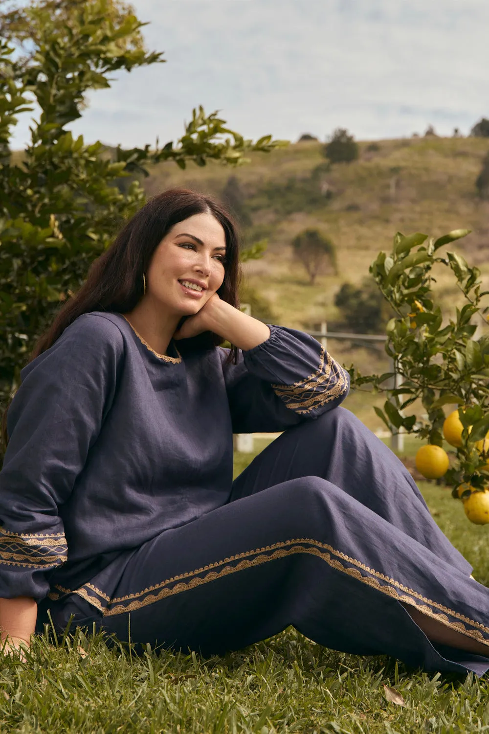 Camille Linen Split Pant in Slate sold by Adrift product image thumbnail 2