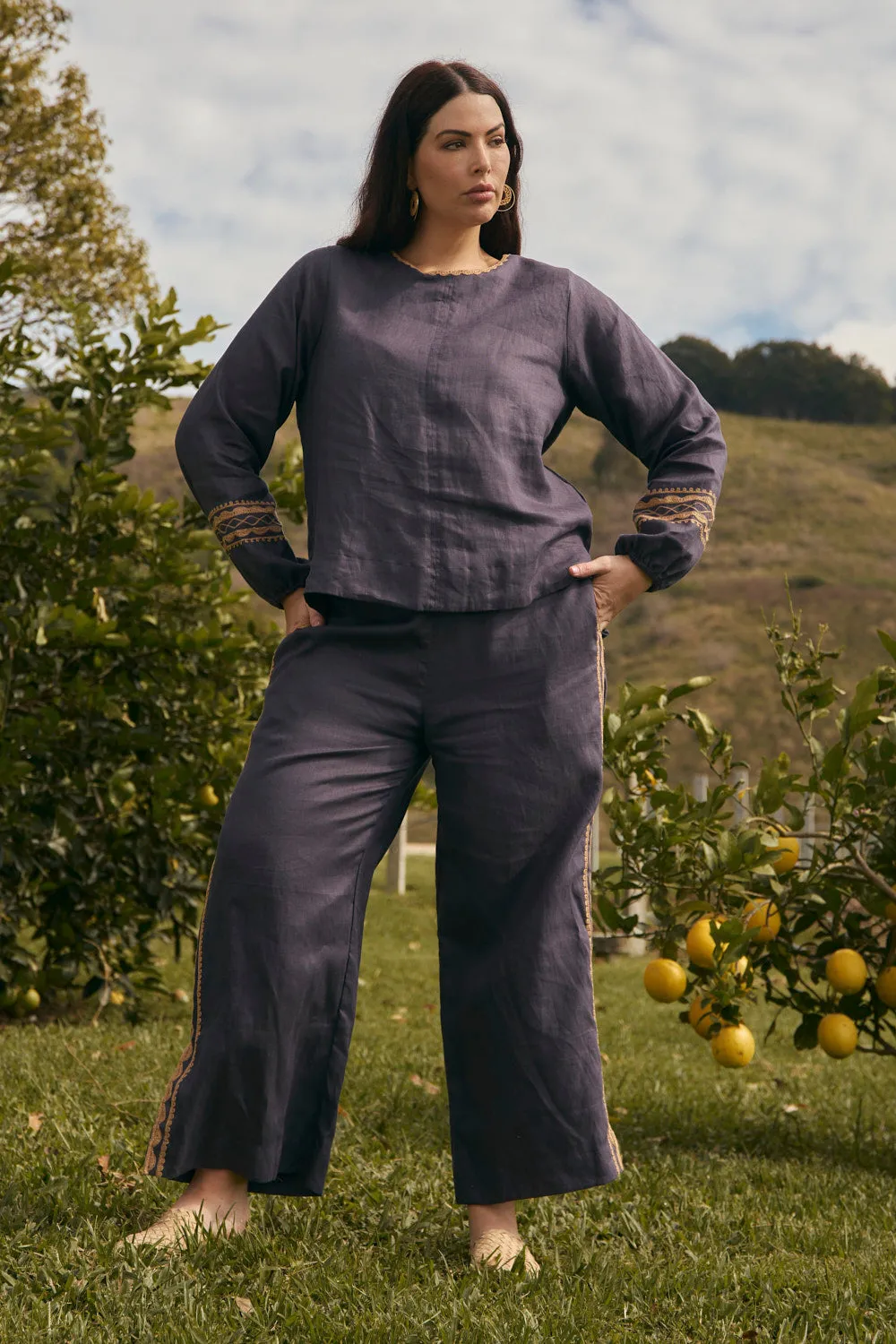 Camille Linen Split Pant in Slate sold by Adrift product image thumbnail 3