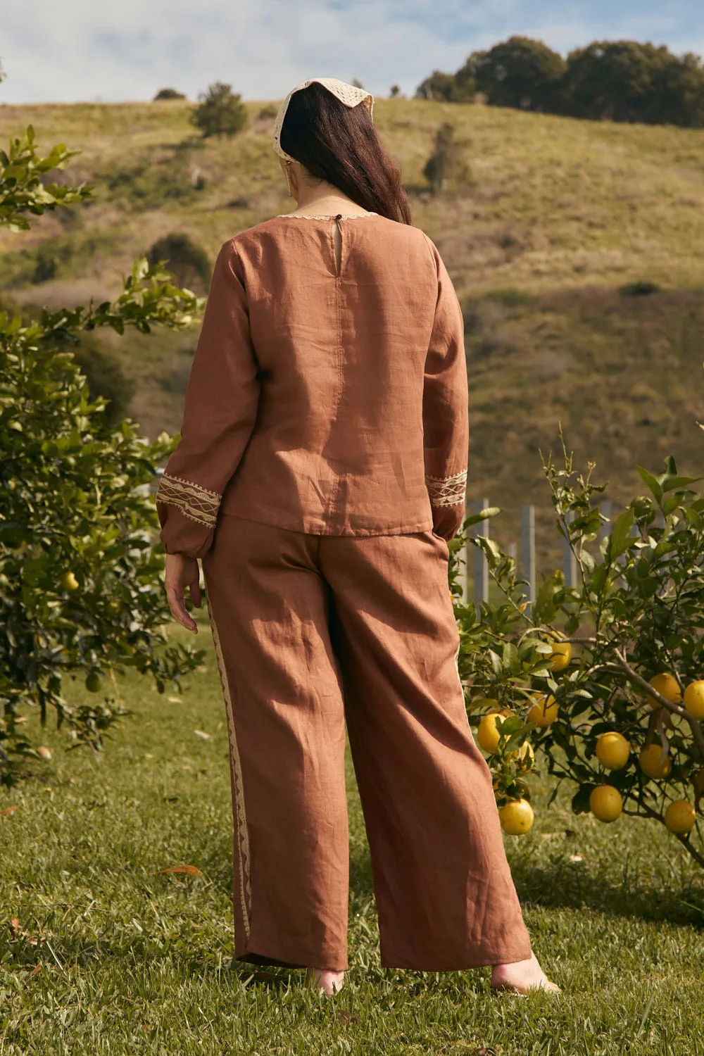 Camille Linen Split Pant in Rum Caramel sold by Adrift product image thumbnail 5