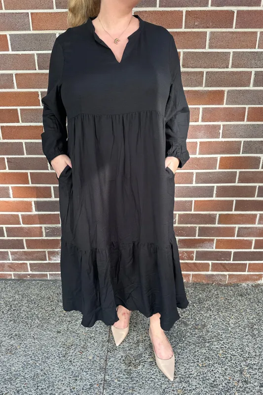 Sabre V-Neck Dress in Black sold by Adrift