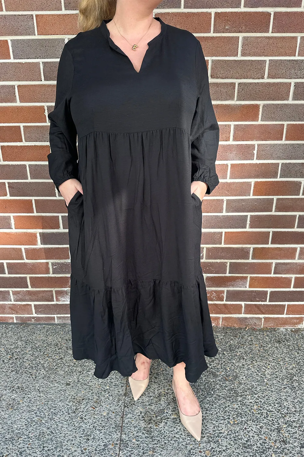 Sabre V-Neck Dress in Black sold by Adrift