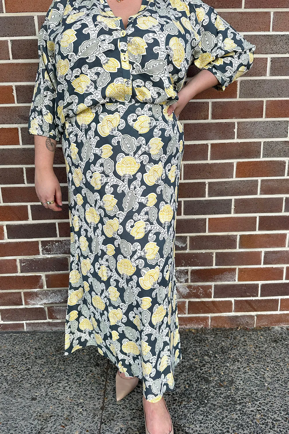 Katie Bias Cut Skirt in Tropical Oasis sold by Adrift