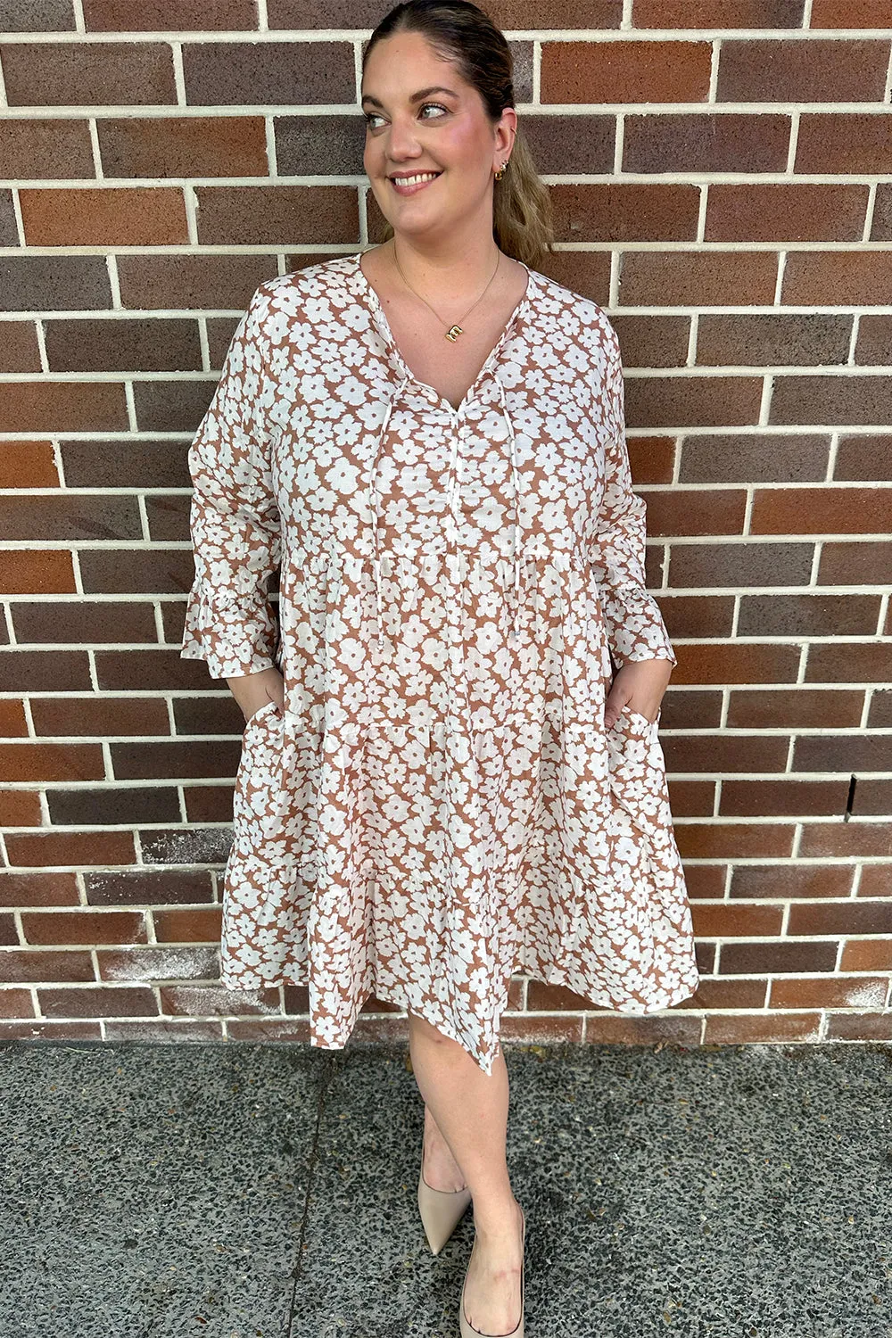 Scout Tiered Dress in Osaka Beige sold by Adrift